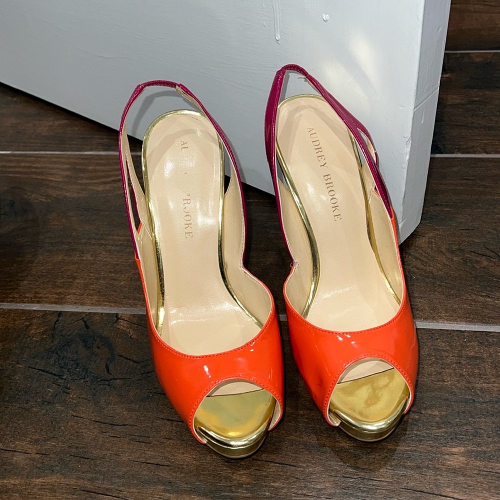 Pink and orange sling back heels